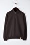 Koyu Kahverengi Oversize/Geniş Dik Yaka Fermuarlı Etiketli İçi Polarlı Sweatshirt TMNAW25SW00168 - 6