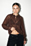 Brown Collared Tie-Detail Chiffon Blouse Tdrss26Bz00002
