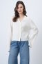 White V-Neck Spanish Sleeve Seersucker Fabric Summer Shirt Alc-X13459 - 3