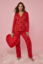 Kırmızı %100 Pamuklu Kalpli Örme Pijama Takımı THMAW21PT0548 - 2