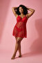 Kırmızı Sabit Kaplı Ayarlanabilir Askılı Flok Kalp Desenli Büyük Beden Babydoll TBBSS25DH00000
