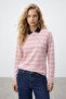 Pembe Çizgili Regular/Normal Kalıp Polo Yaka Fermuar Tok %100 Pamuk Örme T-shirt TWOSS26TS00033