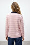 Pembe Çizgili Regular/Normal Kalıp Polo Yaka Fermuar Tok %100 Pamuk Örme T-shirt TWOSS26TS00033 - 3