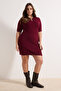 Bordo Polo Yaka Düğmeli Kısa / Mini Triko Elbise TBBSS26AH00001