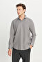 Men's Gray Tailored Slim Fit Slim Fit Small Italian Collar Dobby Oxford Shirt - 4