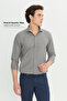 Men's Gray Tailored Slim Fit Slim Fit Small Italian Collar Dobby Oxford Shirt
