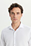 Men's White Tailored Slim Fit Slim Fit Small Italian Collar Dobby Oxford Shirt - 4