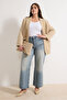 Mavi Yüksek Bel Geniş Paça Wide Leg %100 Pamuk Büyük Beden Jeans TBBAW26CJ00060