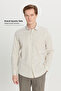 Men's Beige Cotton Tailored Slim Fit Classic Collar Dobby Pocket Shirt