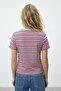 Pembe Çizgili Regular/Normal Kalıp Kısa Kollu Tok %100 Pamuk Vatkalı Örme T-Shirt TWOSS26TS00031 - 3