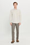 Men's Beige Cotton Tailored Slim Fit Classic Collar Dobby Pocket Shirt - 3