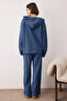 Mavi Oversize Kalıp Pamuklu Kapüşonlu Waffle Örme Pijama Takımı THMAW26PT00168 - 4