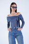 Indigo Carmen Collar Tie Detail Transparent Blouse Alc-X15152 - 3