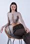 Stone Embellished Stand Collar Lace-Up Front Transparent Sleeve Blouse Alc-X15127 - 4