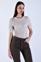 Beige Crew Neck Short Sleeve Seersucker Fabric Blouse Alc-X15094 - 5