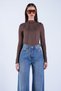 Women's Brown High Neck Ribbed Stitched Transparent Blouse Alc-X15155 - 2