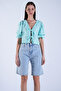 Mint Balloon Sleeve Tassel Detailed Tie-Front Woven Blouse Alc-X15132 - 6