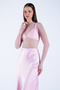 Women's Candy Pink High Neck Glittery Transparent Tulle Blouse Alc-X15126 - 3
