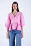 Pink Deep V-Neck Lace Embroidered Muslin Blouse Alc-X15133