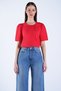 Red Crew Neck Blouse with Lace Detail on Sleeves and Collar Alc-X15093 - 2