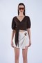 Cream Wrap Cut Linen Shorts Skirt with Wooden Buckle and Hidden Zipper Alc-X15131