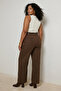 Kahverengi Ekose/Kareli Wide Leg Kemerli Büyük Beden Pantolon TBBSS26AR00007 - 3