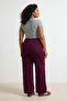 Bordo Yüksek Bel Düğme Detaylı Comfort/Orta Esnek Geniş Paça Büyük Beden Jeans TBBSS26CJ00008 - 2