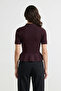 Mürdüm Peplum/Belden Oturmalı Düğme Detaylı Triko Bluz TWOSS26BZ00158 - 3