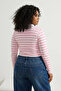 Pembe Polo Yaka Çizgili Crop Boy Örme Büyük Beden Bluz TBBAW26AF00109 - 2