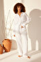 Beyaz  %100 Keten Beli Lastikli Yüksek Bel Wide Leg Pantolon TWOSS26PL00041 - 3
