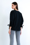 Black V-Neck Poplin Blouse with Tie Detail on Front and Sleeves Alc-X15169 - 7