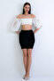 Black Self-Patterned Mini Skirt with Elastic Waist Alc-X15166 - 2