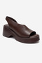 ROY Brown Leather Genuine Leather Women's Wedge Heel Sandals - 3