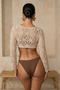Ekru Premium Triko Ajurlu Crop Bisiklet Yaka Plaj Bluz TBESS26BZ00008 - 6