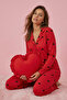 Kırmızı %100 Pamuklu Kalpli Örme Pijama Takımı THMAW21PT0548