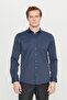 Men's Navy Blue Slim Fit Narrow Cut Italian Collar Dobby Shirt - 3