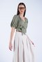 Green Balloon Sleeve Double Breasted Waist-Tied Blouse Alc-X15130 - 2