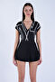Black V-Neck Digital Printed Knitted Blouse Alc-X15092