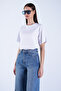 White Crew Neck Basic Crop T-Shirt Alc-X15102 - 4