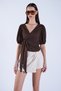 Brown Balloon Sleeve Double-Breasted Waist-Tied Blouse Alc-X15130 - 5