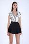 Women's White V-Neck Digital Printed Knitted Blouse Alc-X15092 - 3