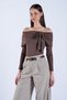 Women's Brown Carmen Collar Tie Detailed Transparent Blouse Alc-X15152 - 6