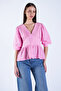 Pink Deep V-Neck Lace Embroidered Muslin Blouse Alc-X15133 - 3