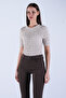Beige Crew Neck Short Sleeve Seersucker Fabric Blouse Alc-X15094 - 3