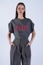 Women's Anthracite Crew Neck Digital Print and Stone Embroidered T-Shirt Alc-X15100 - 6