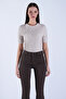 Beige Crew Neck Short Sleeve Seersucker Fabric Blouse Alc-X15094 - 2