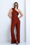 Tile Pattern One-Shoulder Open Ruffle Detailed Seersucker Blouse and Pants Set Alc-X15217 - 5