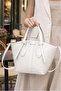 Women's White Zippered Lined Hand and Shoulder Bag - 2