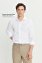 Men's White Tailored Slim Fit Slim Fit Small Italian Collar Dobby Oxford Shirt