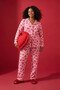 Pembe %100 Pamuklu Kalp & Leopar Desenli Gömlek-Pantolon Örme Pijama Takımı TBBAW26AI00017